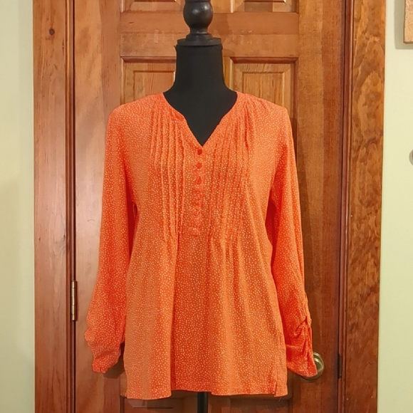 L.L. Bean Women's Vibrant Orange Polka Dot Blouse - Picture 1 of 10